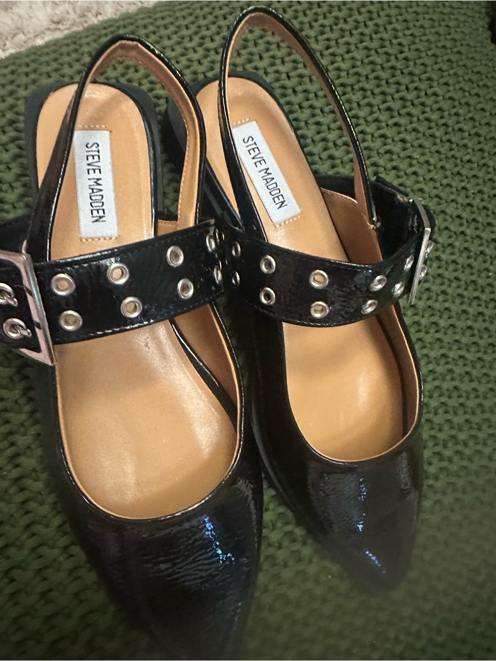 Steve Madden Black Patent Studded Slingback Mules